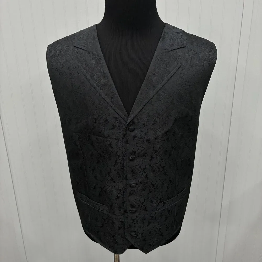 Scully Men's XXL Black Paisley Button-Front Formal Western Vest Waistcoat